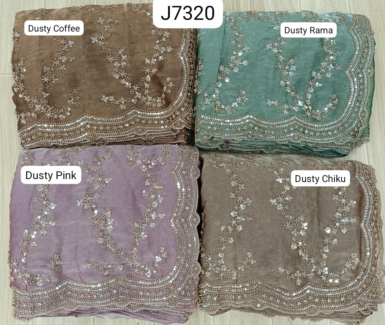 Rama Green Dusty Brown Pink Chiku Golden Designer Saree