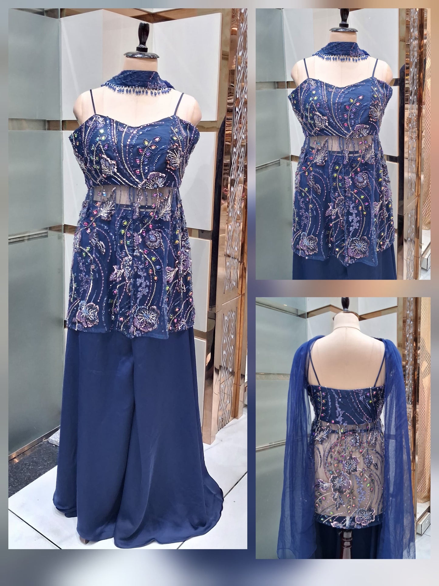 Dark Blue Sharara Dress Material