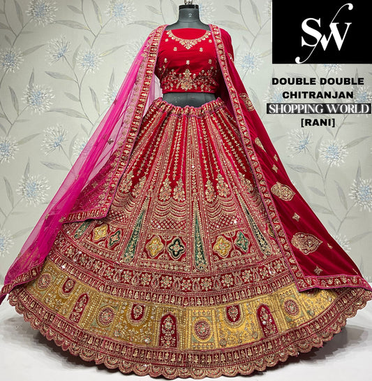 Gorgeous dark maroon Velvet bridal Lehenga