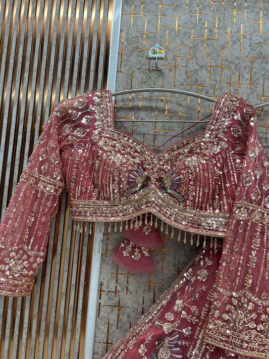 Baby pink peacock Crop Top Lehenga