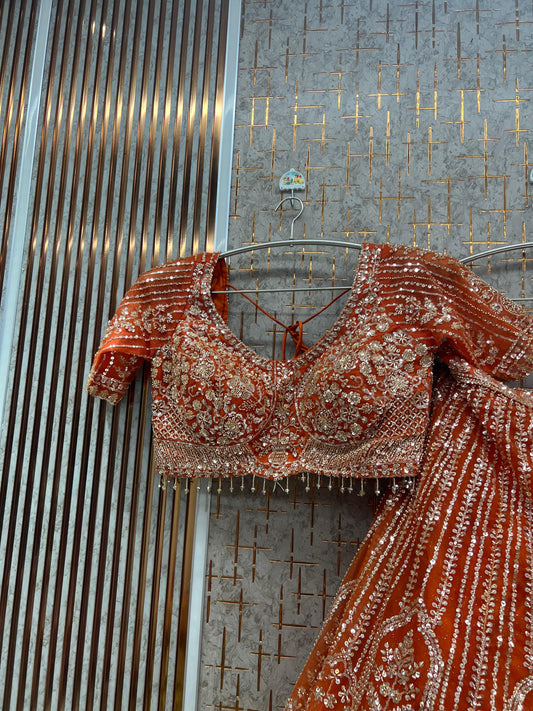 Orange Crop Top Lehenga