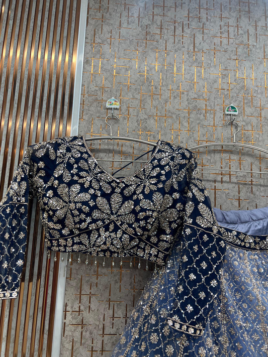 Blue Double Shade Crop Top Lehenga