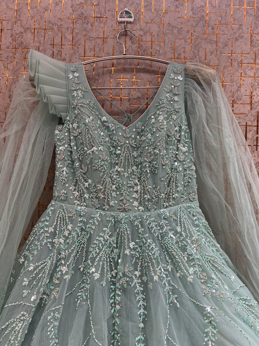 Sky Blue Heavy Handwork Gown