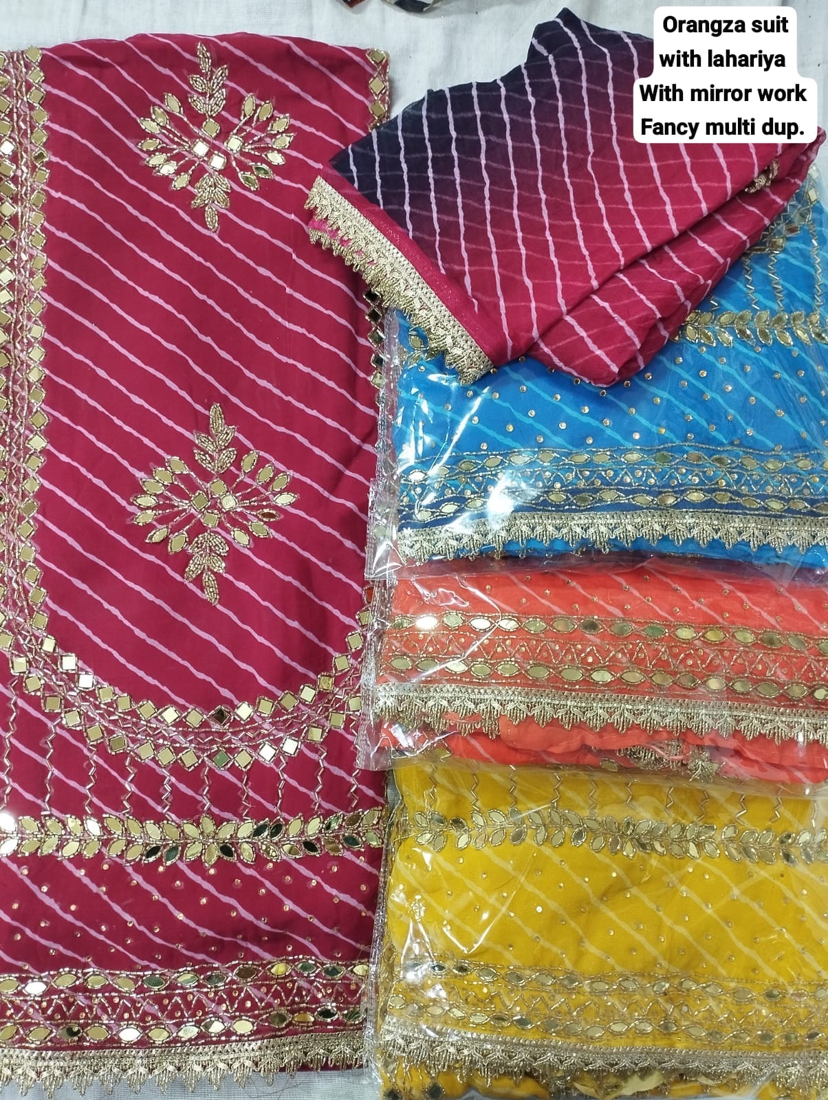 Amazing red organza unstitched Salwar suits dress material (free size)