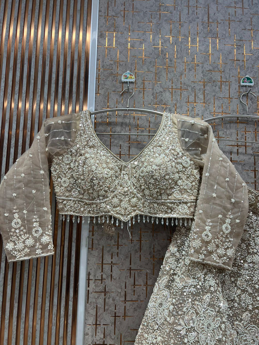 Peach Floral Crop Top Lehenga