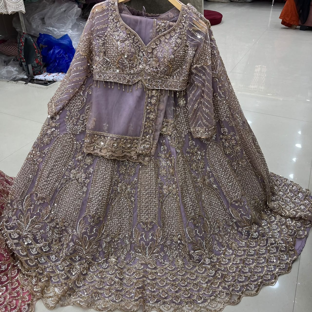 Golden Big Flare Crop Top Lehenga