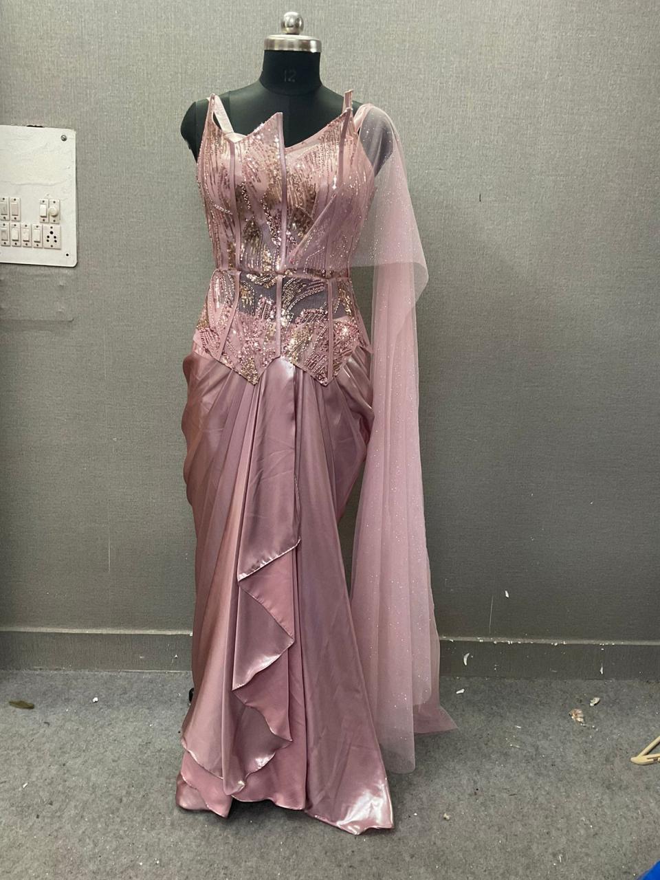 Baby Pink Drape Saree