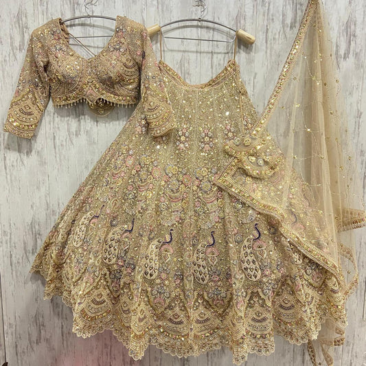 Viral peacock golden pink crop top Lehenga