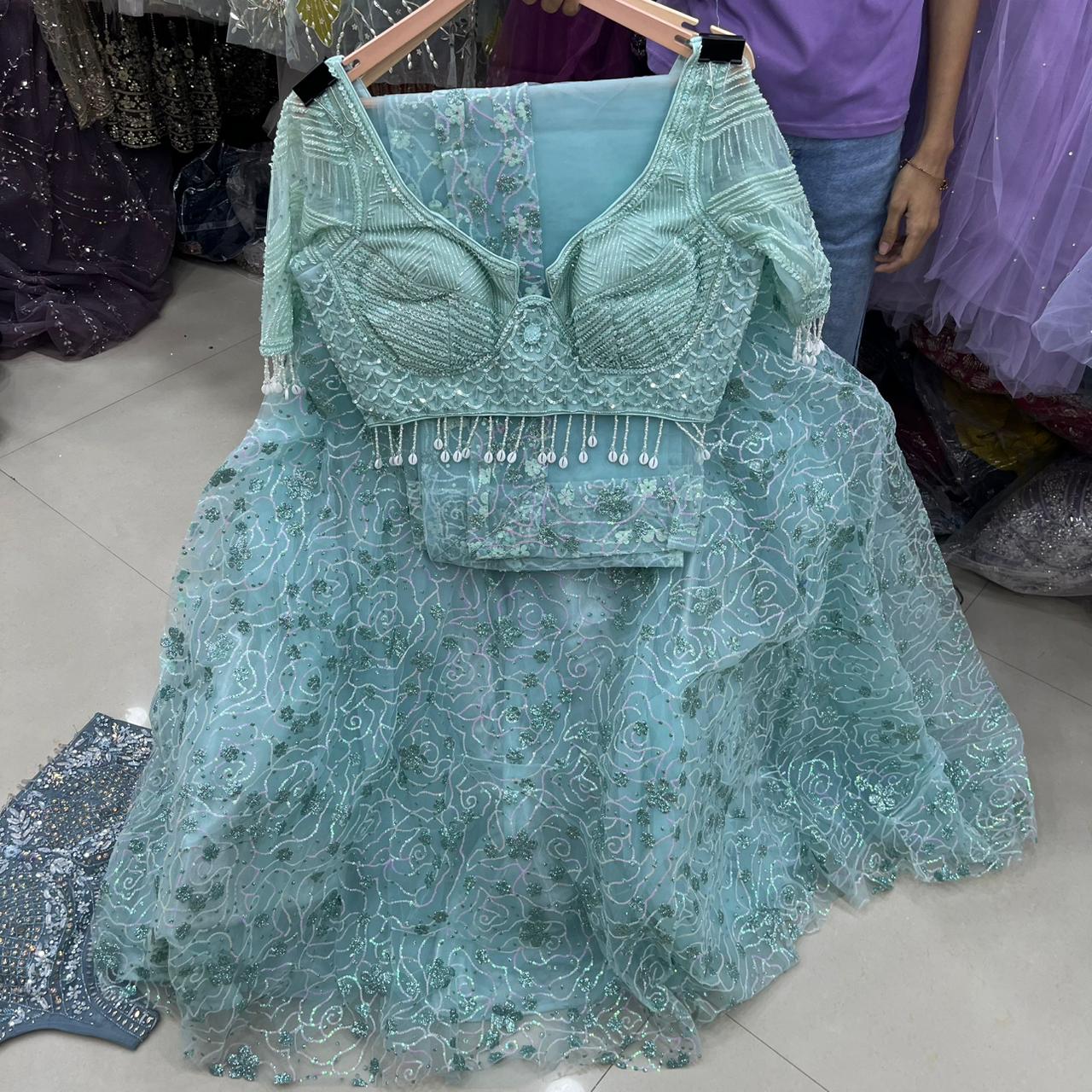 Blue Crop Top Lehenga