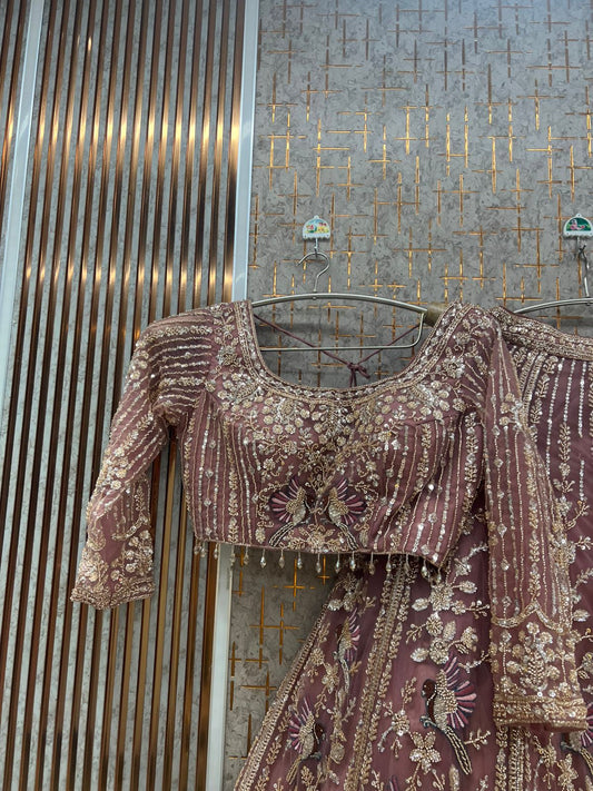 Baby Pink peacock Crop Top Lehenga