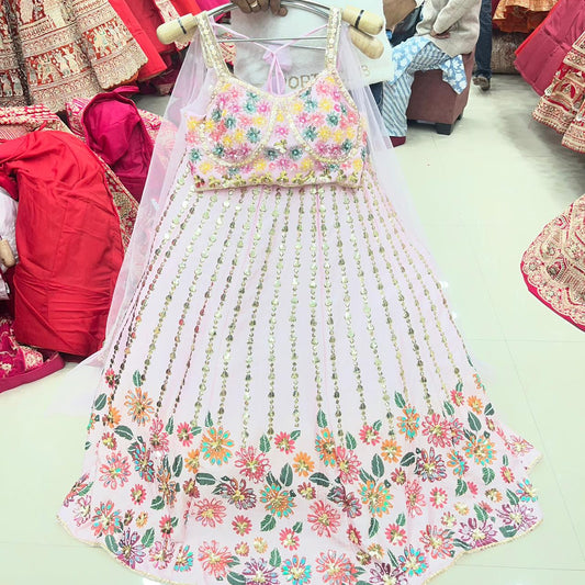 Delightful Blue Beads Work Pdp crop Top Lehenga