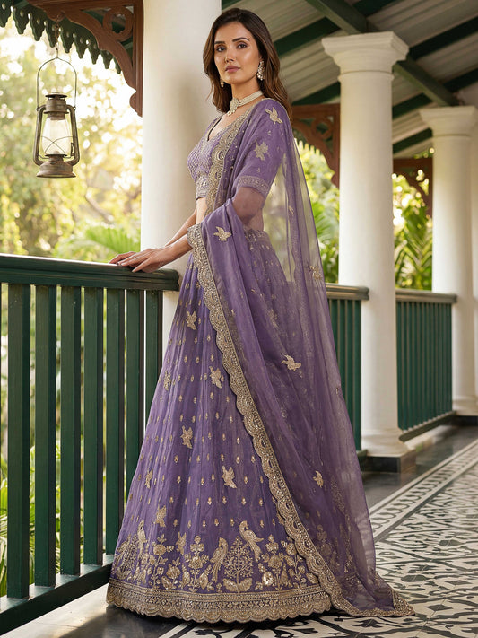 Lavender Organza Tissue Fabric Lehenga 1247