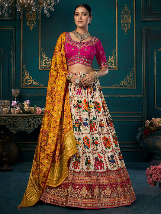 White Pink Dola Silk Fabric With Khatli Work 1755