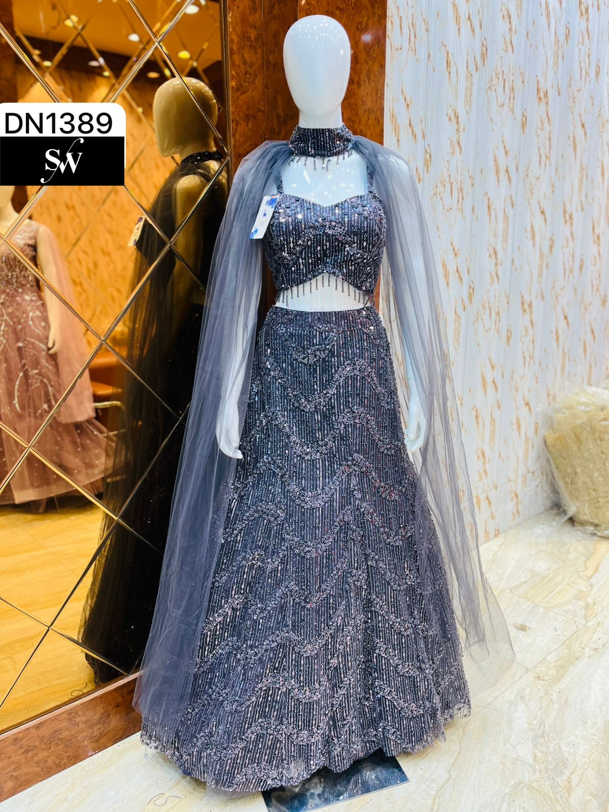Blue Crop Top Lehenga - Shopping World