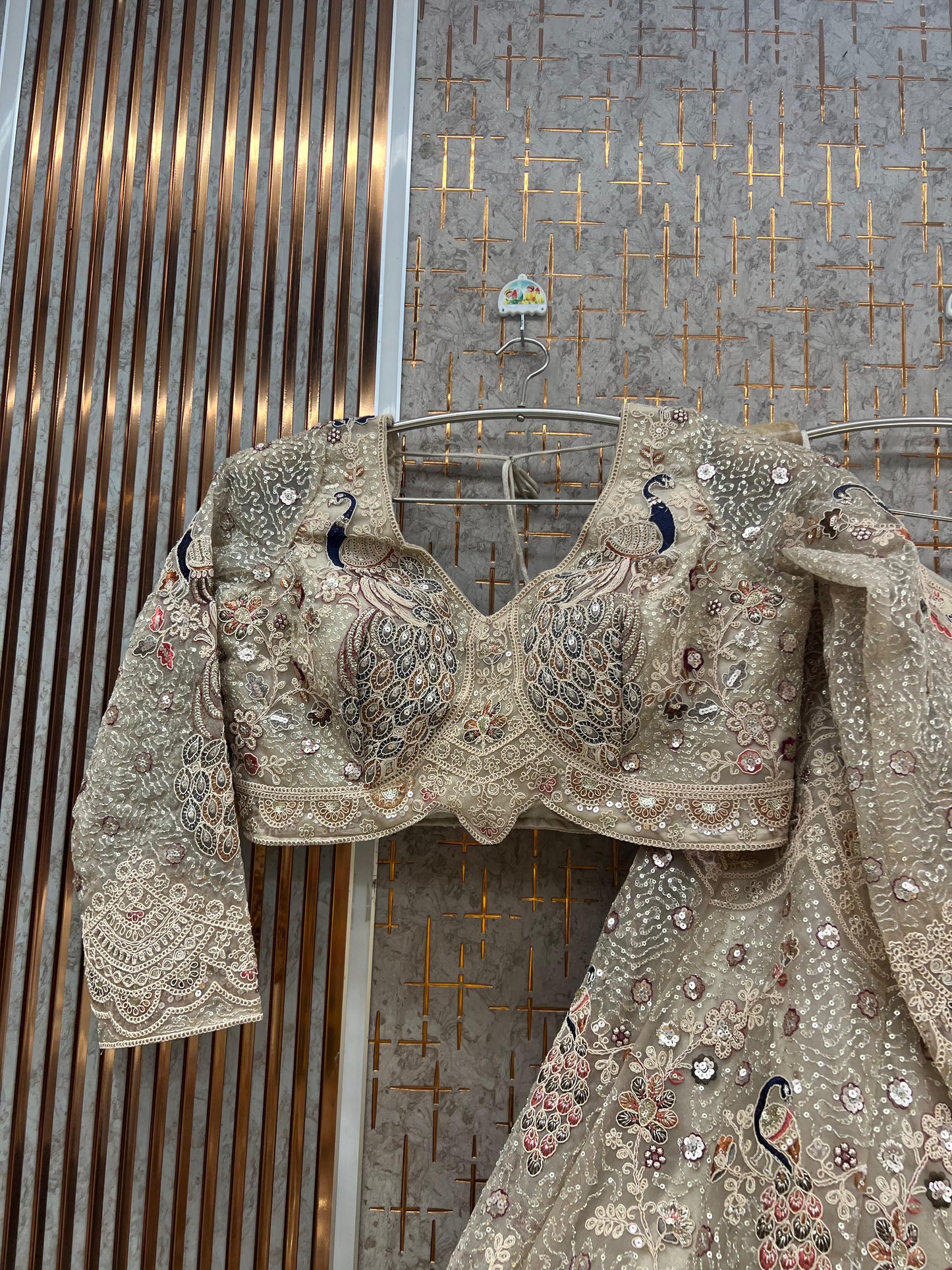 Green peacock Crop Top Lehenga