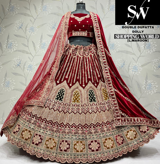 Khoobsurat rani pink Velvet bridal Lehenga