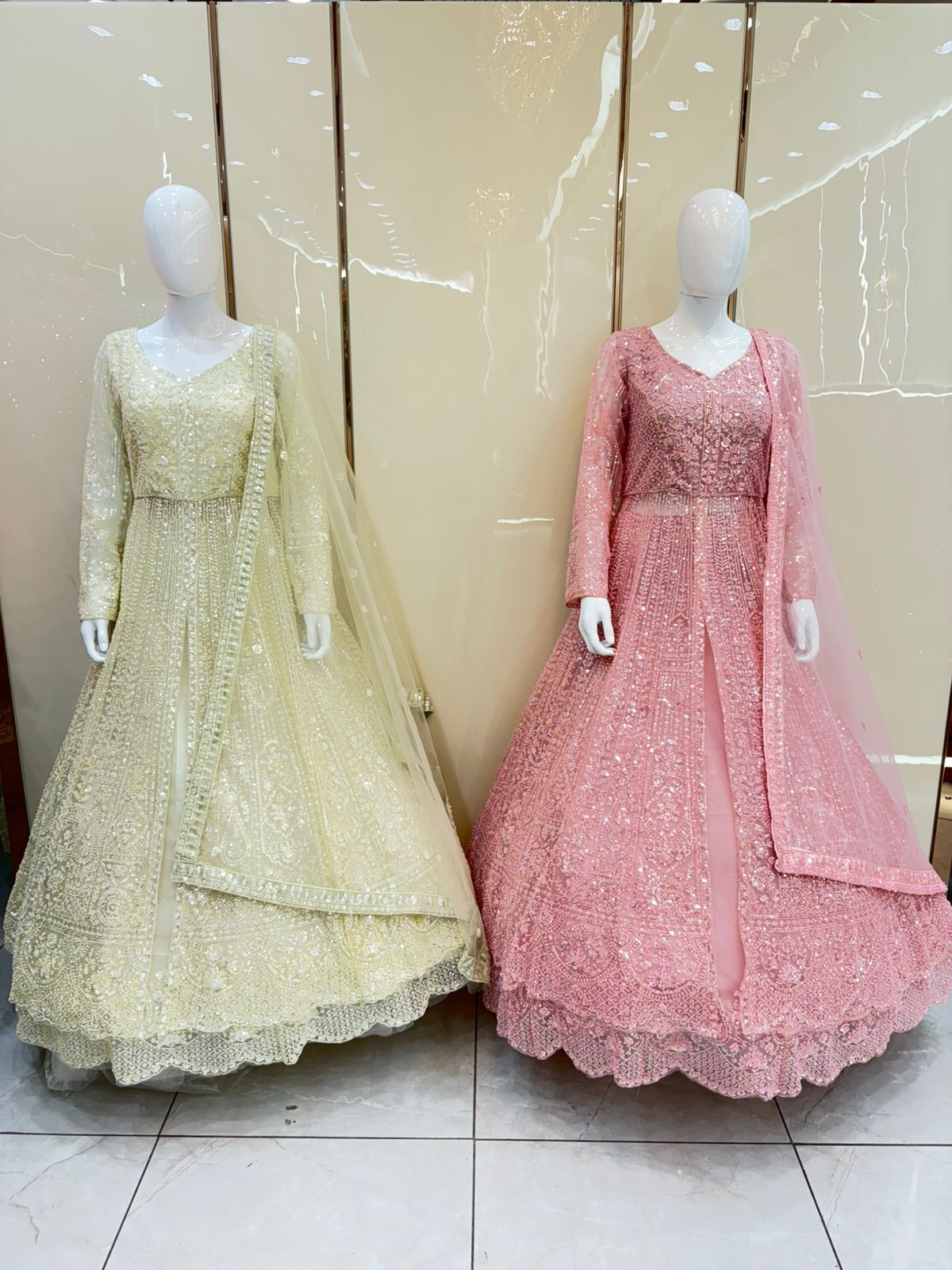 Green Pink long Dress Farshi Gaharara Dress Special