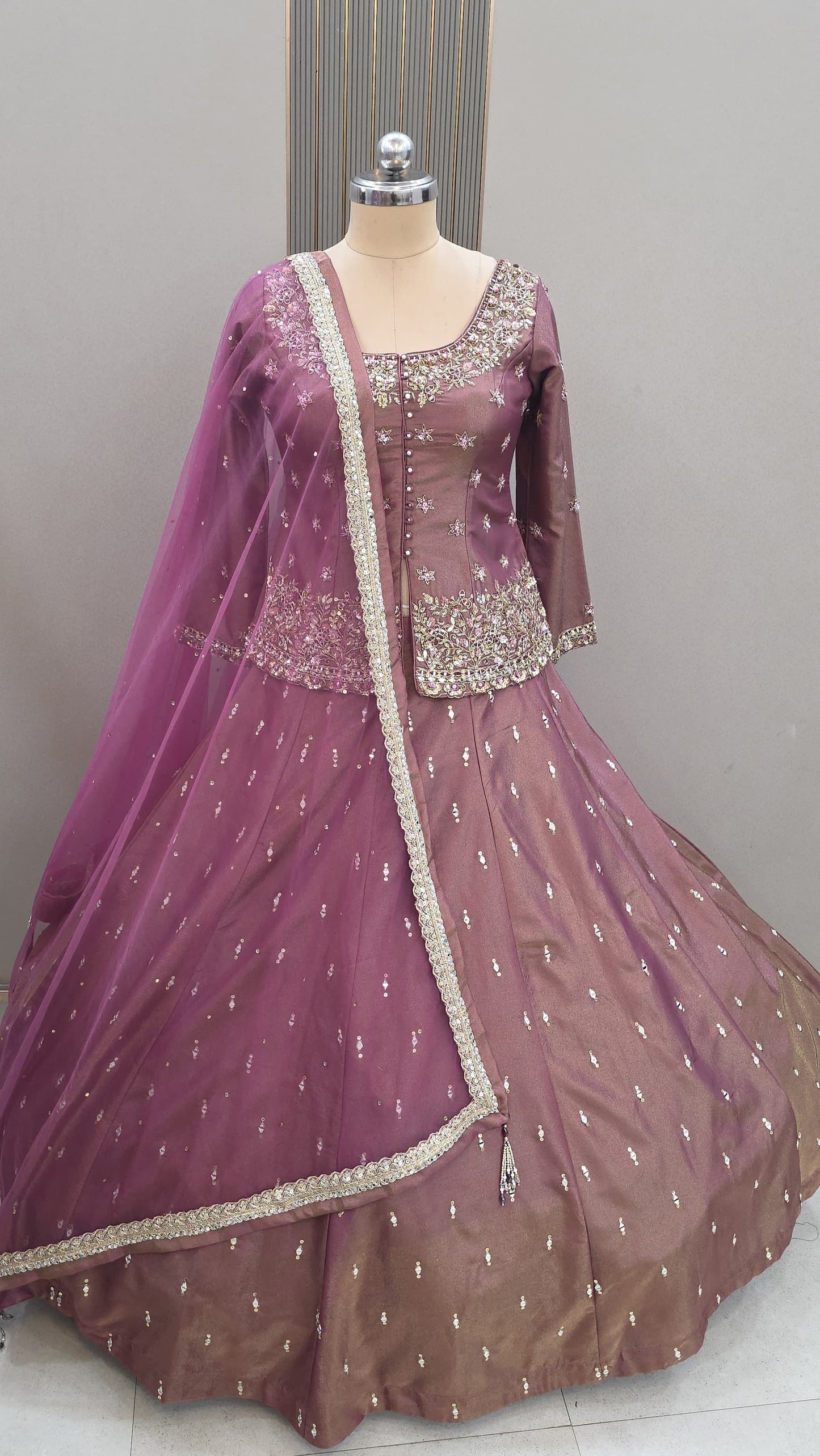 Designer Green Ready to Wear Long Crop top Lehenga