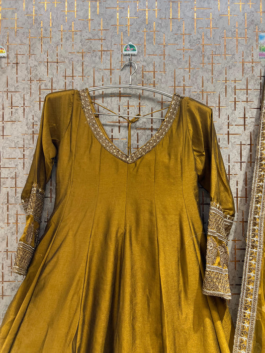 Mustard peplum long Dress Farshi Gaharara Dress Special
