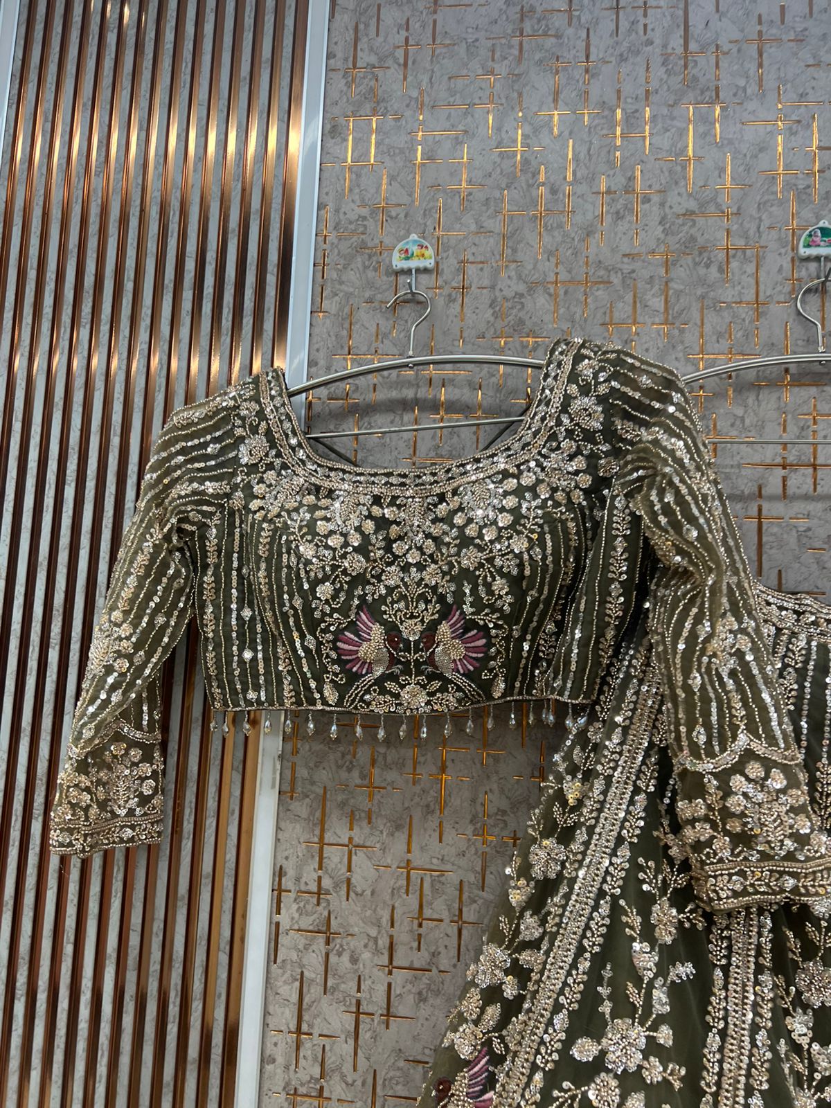 Baby Pink peacock Crop Top Lehenga