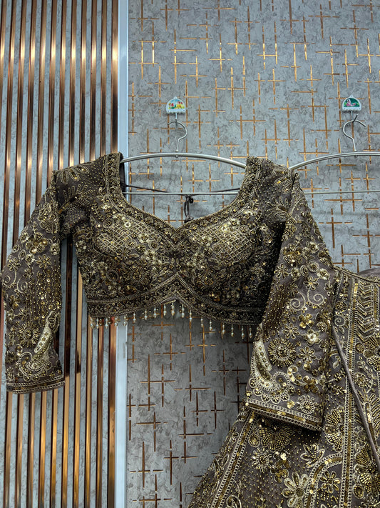 Charming Brown Crop Top Lehenga