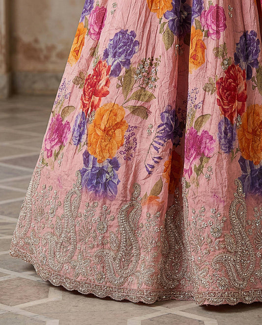Pink Tissue Fabric Bead Work Lehenga 1245