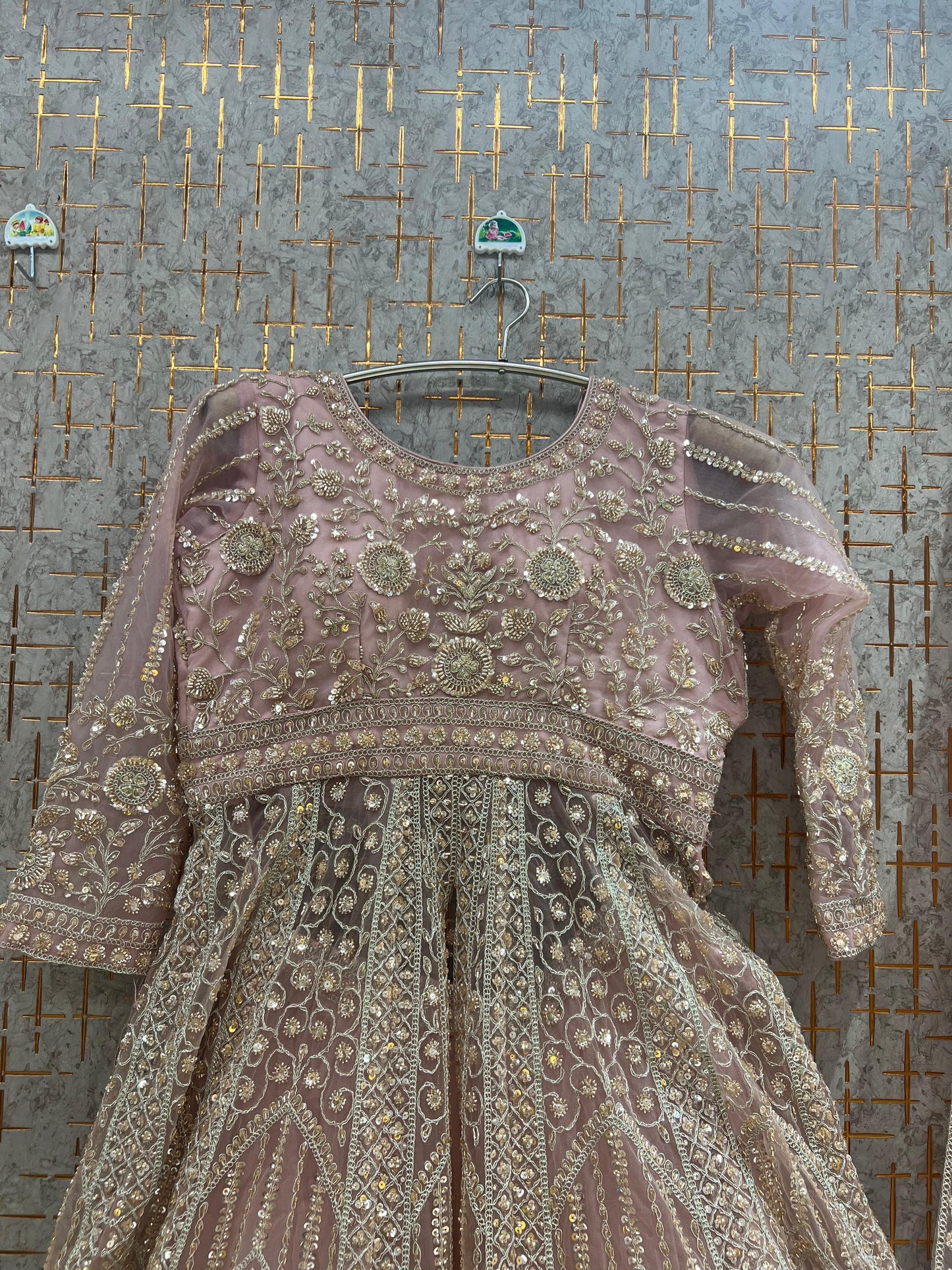 Beige Golden Farshi garara muslim Bride Long Indo Dress