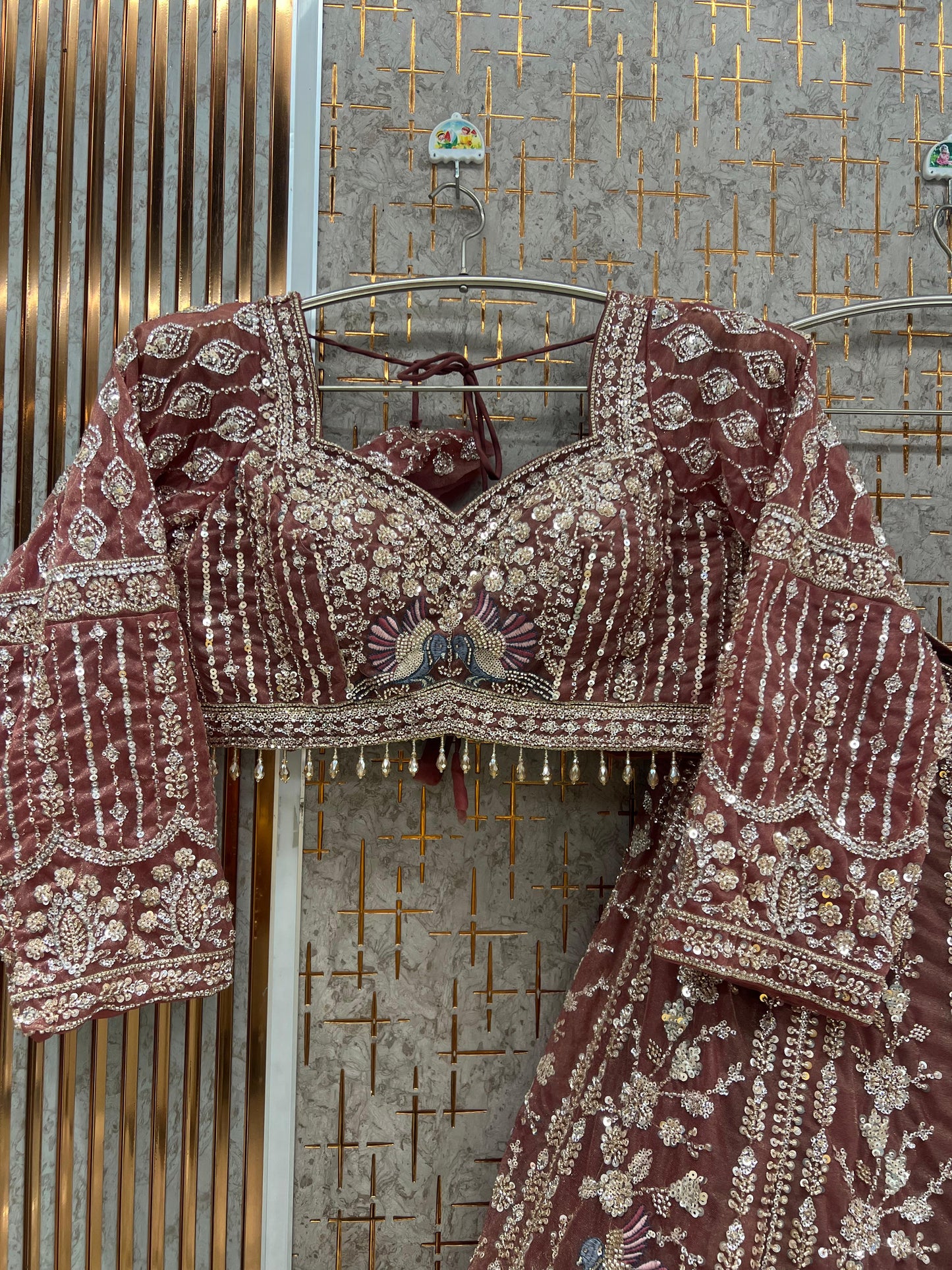 Purple Peacock Crop Top Lehenga