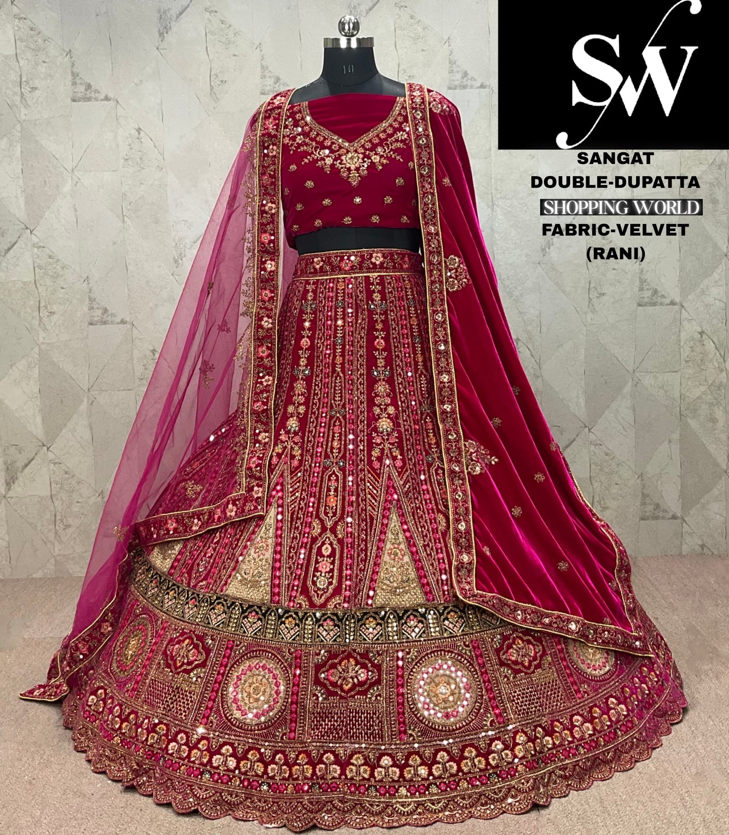 Fantastic dark maroon Velvet bridal Lehenga