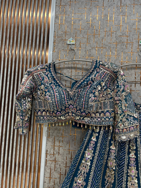 Sky Blue Crop Top Lehenga