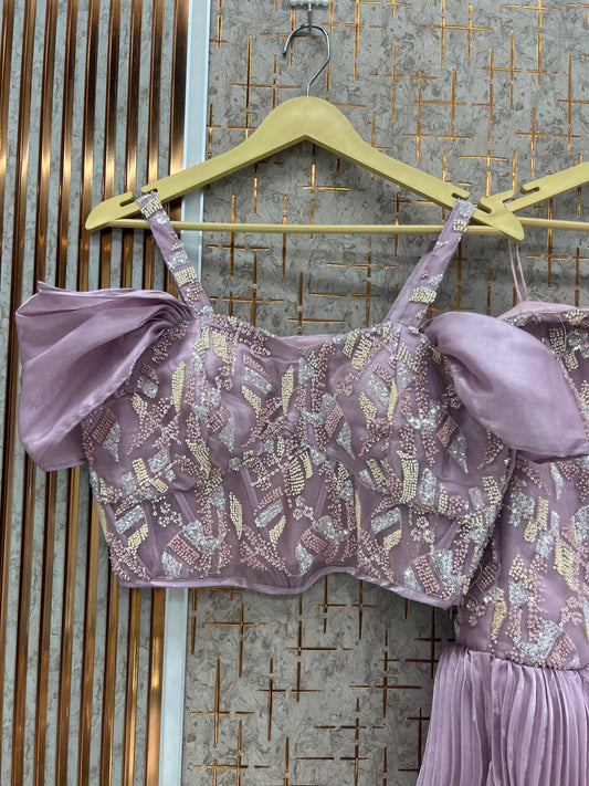 Lavender Crop Top Lehenga - Shopping World