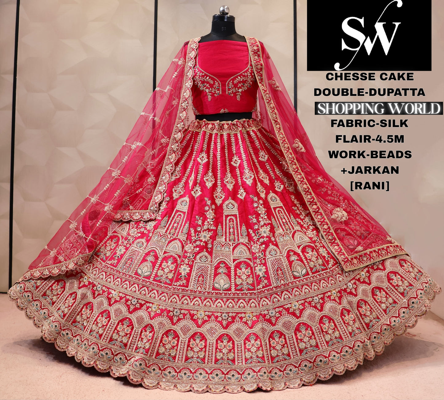 Red silk double dupatta bridal Lehenga