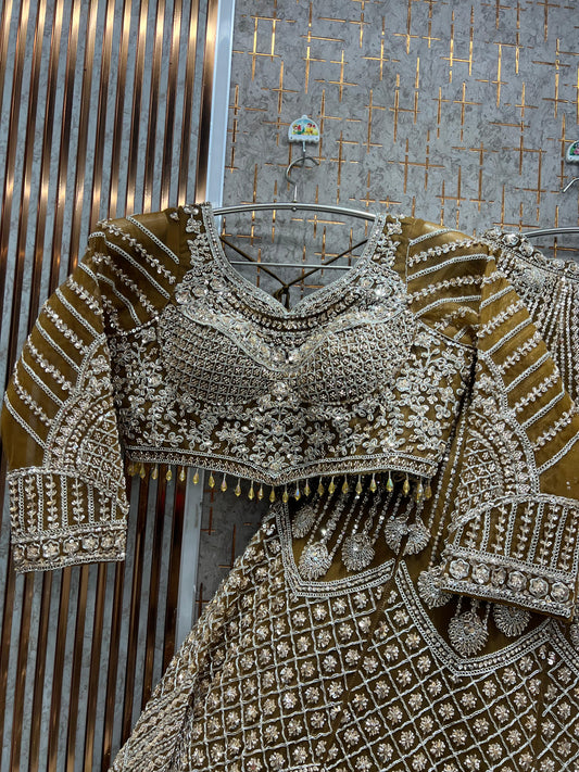 Embellished Mustard crop top Lehenga