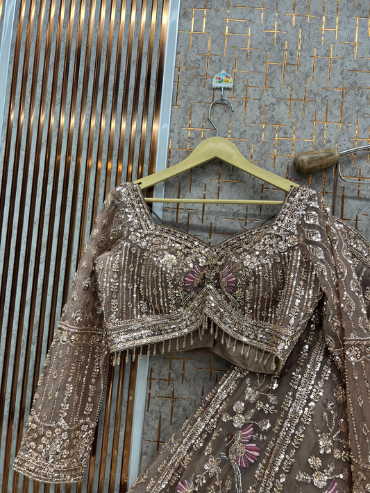 Rust Brown Peacock crop top Lehenga