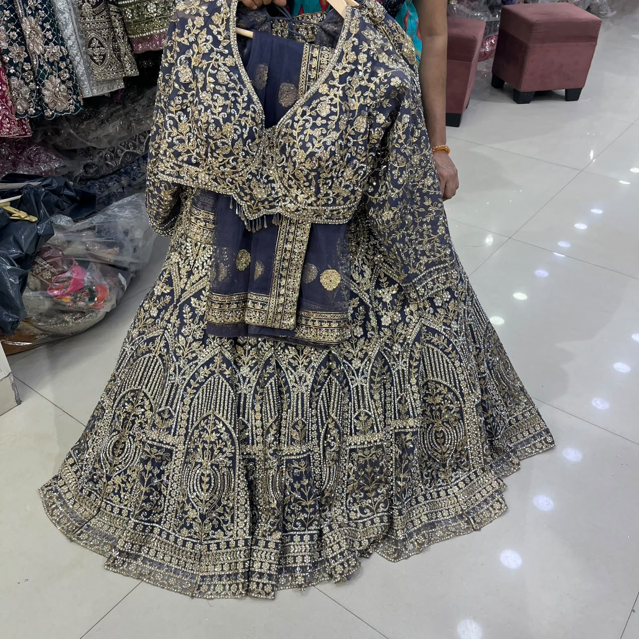 Silver Grey Crop Top Lehenga