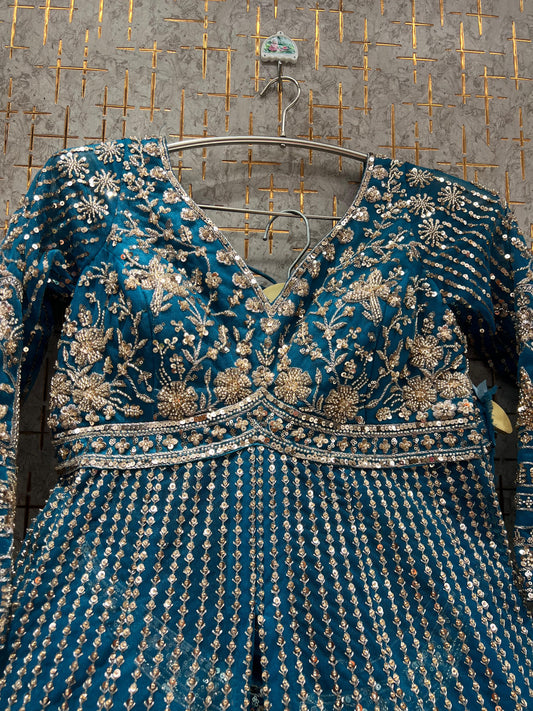 Sky Blue Farshi garara muslim Bride Long Indo Dress