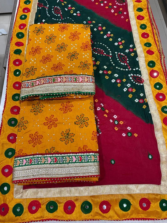 Designer mustard red unstitched salwar suit dress material (free size)