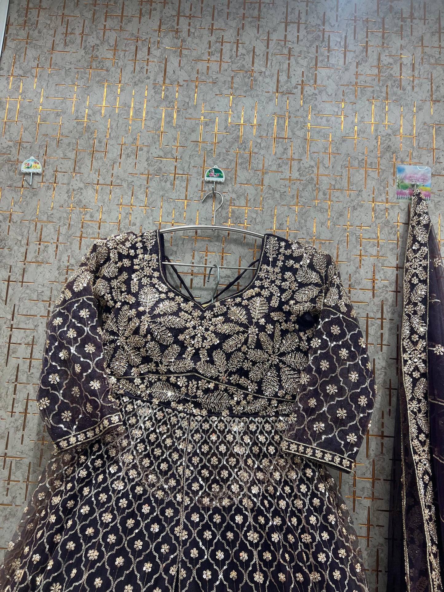 Majestic Beige golden long peplum Dress Farshi Gaharara Dress Special