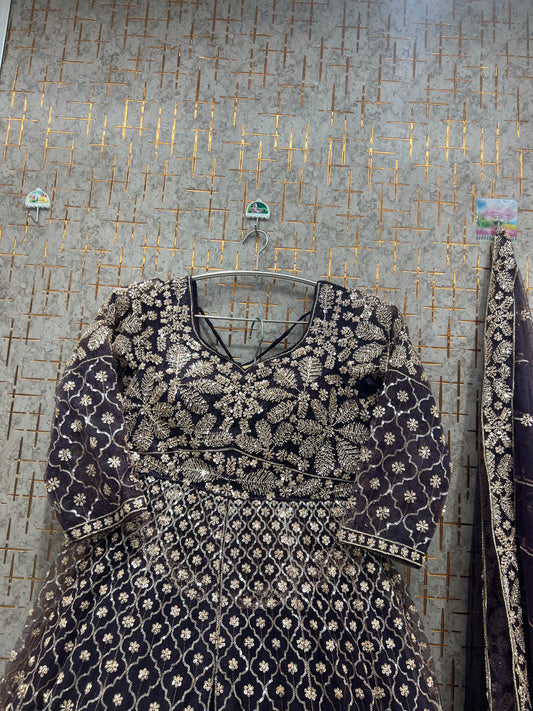 Pleasing Purple long peplum Dress Farshi Gaharara Dress Special