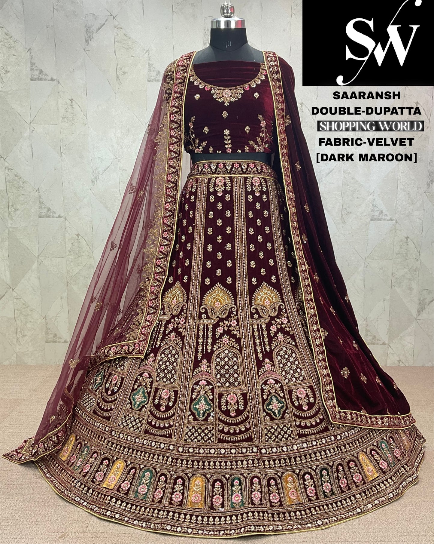 Fair rani pink Velvet bridal Lehenga