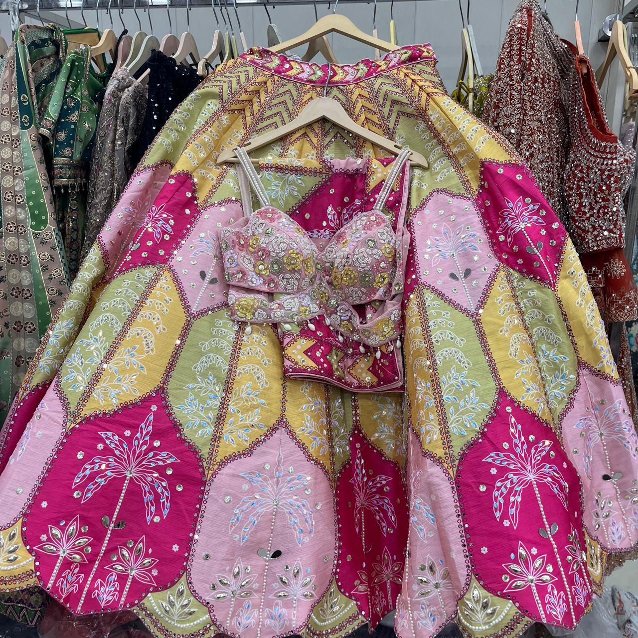 Purple Green Crop Top Lehenga