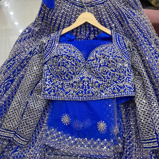 Amazing Royal Blue Mirror work Crop Top Lehenga