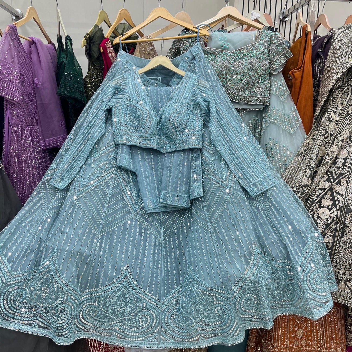 Sky Blue Crop Top Lehenga