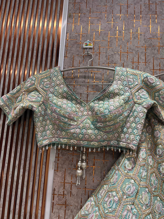 Sea Green Crop Top Lehenga