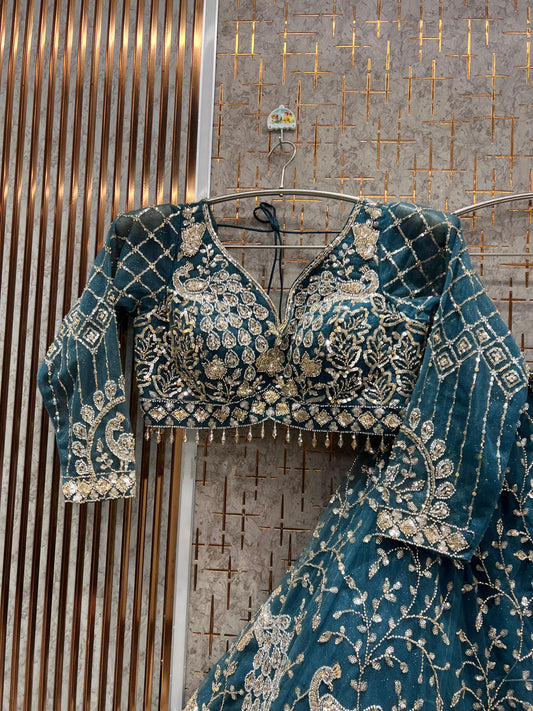 Blue Peacock Crop Top Ready to wear Lehenga