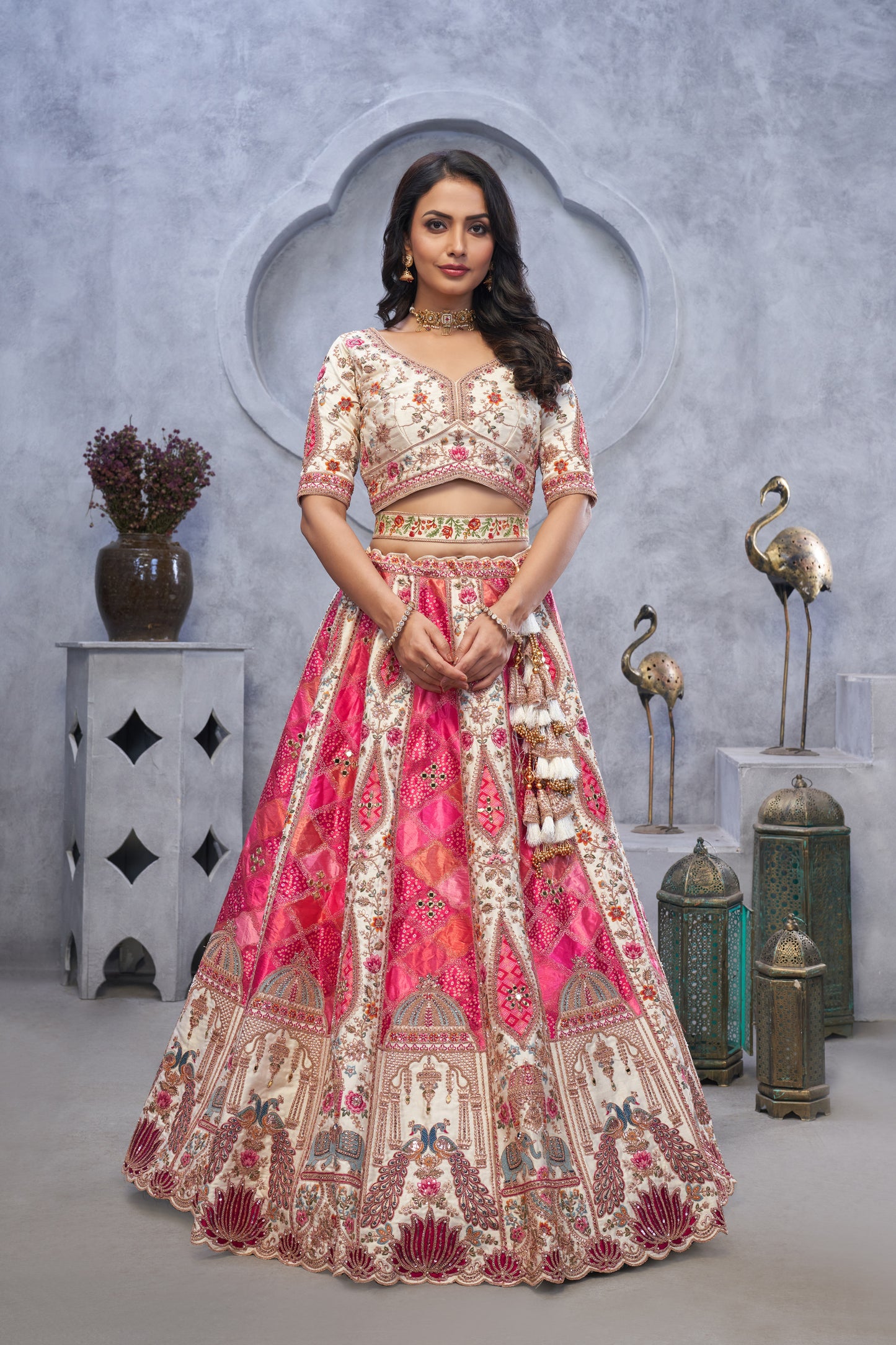 Glamorous off white pink lehenga
