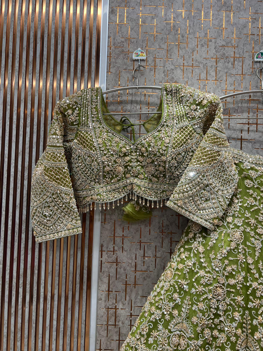 Green Crop Top Lehenga