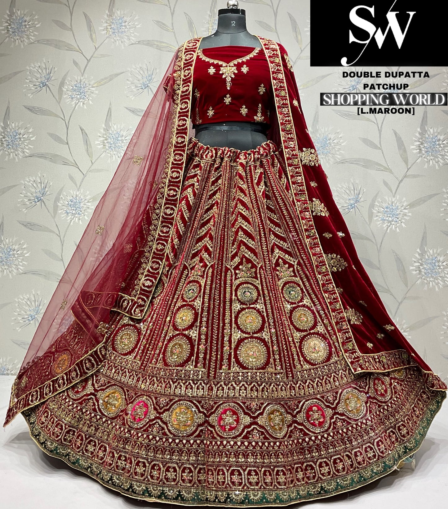 Amazing dark maroon Velvet bridal Lehenga