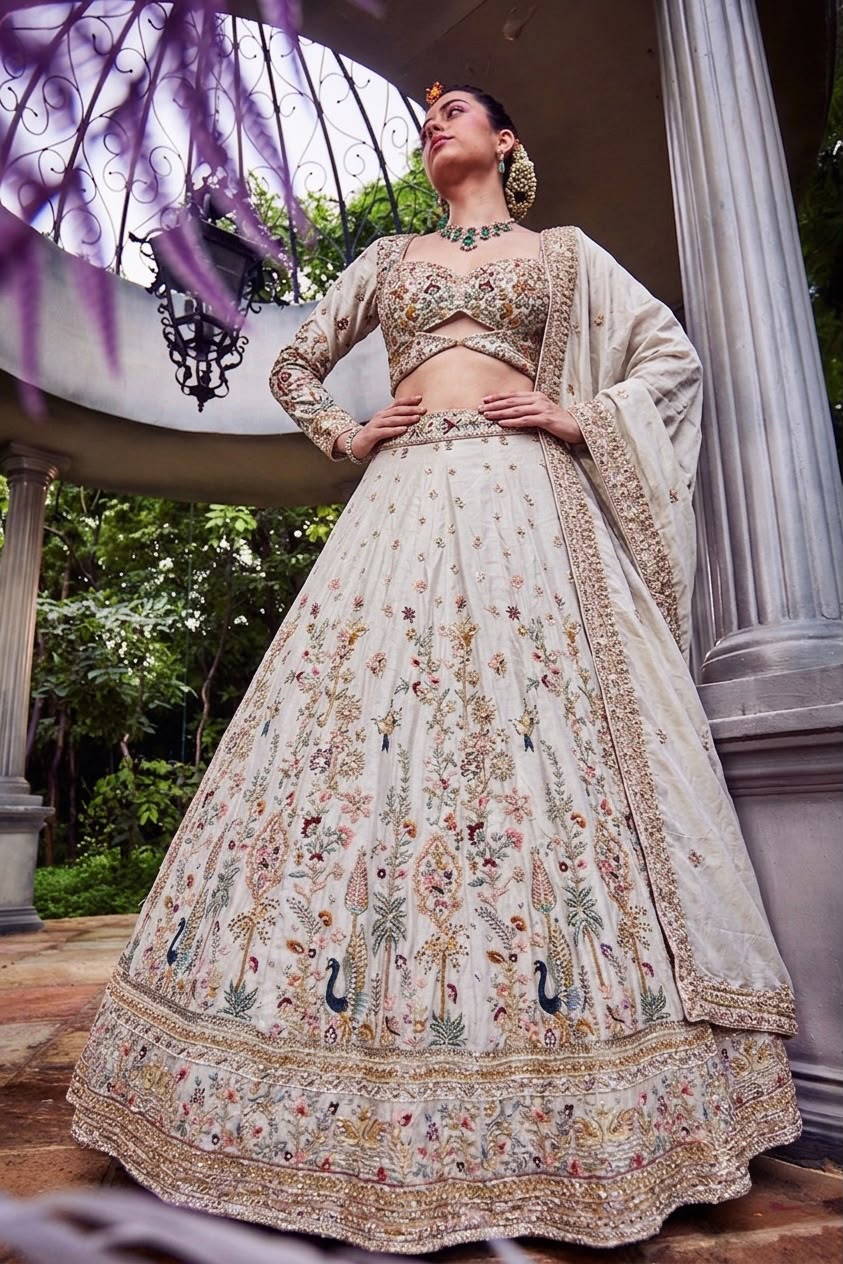 White Crop Top Lehenga - Shopping World