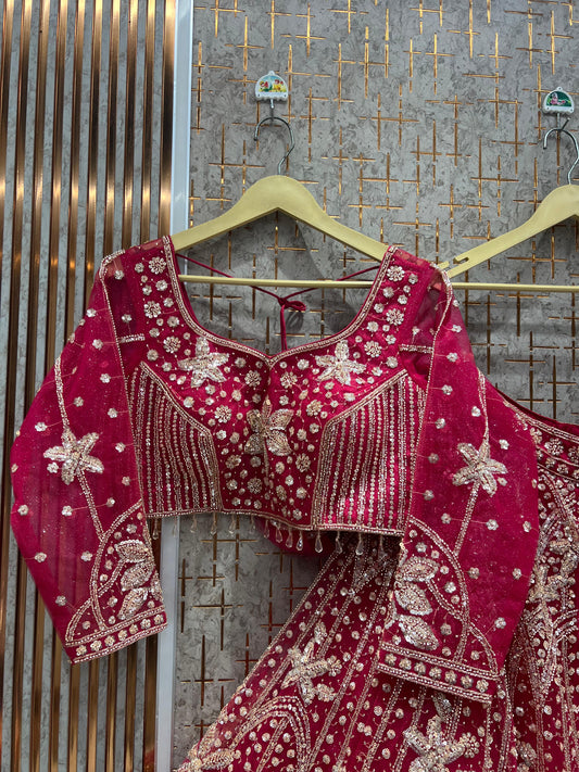 Designer Hot pink Farshi Floral Crop Top Lehenga